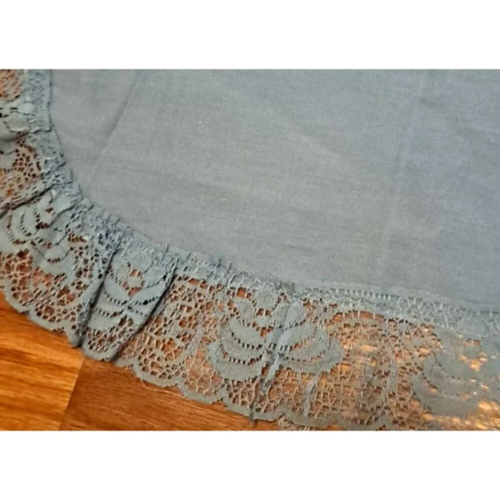 Blue Lace Edge Table Runner Floral Dresser Scarf Country Cottage Farmhouse 13x38